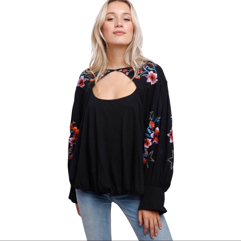 Free People Lita Bell Sleeve Embroidered Top